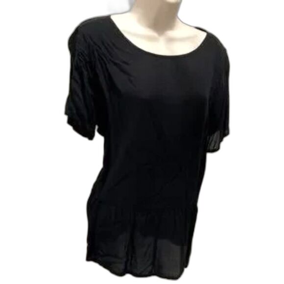 OLD NAVY Black High Low Back Keyhole Peplum Blouse Womens Large - Picture 2 of 13